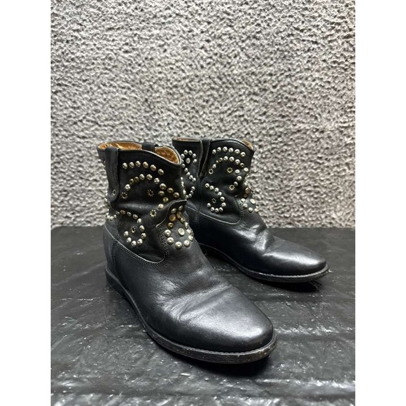 Isabel Marant Caleen Studded Leather Pull-On Ankle Boots Black Womens Size 37 EU